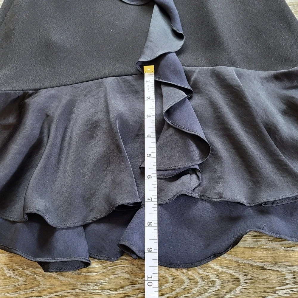 Marciano Black Ruffle Front Mini Dress Spaghetti Strap V-Neck Cocktail Size 4